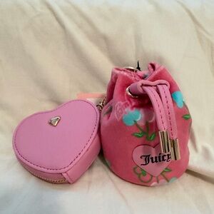 Juicy Couture Pink Floral Drawstring Pouch with Heart Coin Purse